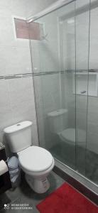 埃尔索韦维奥Hotel Don Enrique的一间带卫生间和玻璃淋浴间的浴室