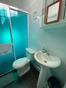 巴耶杜帕尔Don carmelo的蓝色的浴室设有卫生间和水槽