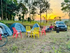 马迪凯里Shrenya Orchidz-Coorg Nature Stay的一组椅子坐在帐篷前
