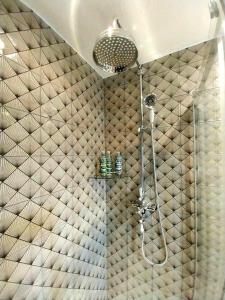 伯青顿Twentieth Century B&B的带淋浴的浴室和玻璃门