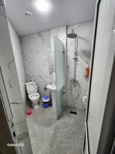 撒马尔罕Hostel Highway的一间带卫生间和淋浴的小浴室