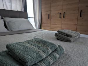 亚历山德鲁波利斯Tsitsipas Apartment的床上有两条毛巾