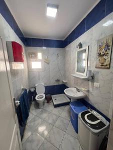 拉斯苏德尔Golden beach 2 Ras sedr Cozy chalet的蓝色和白色的浴室设有卫生间和水槽