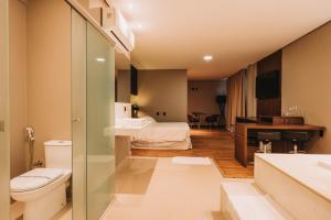 卡夸尔Catuai Hotel的一间带卫生间的浴室和一张位于客房内的床。