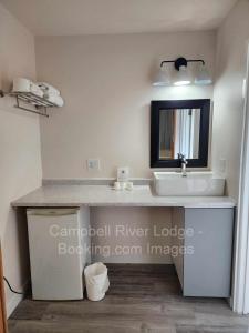 坎贝尔河Campbell River Lodge的一间带水槽和镜子的浴室