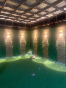 泰布克فله روف خاصه的一间设有灯光的游泳池的客房