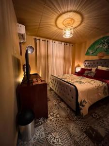 巴拿马城ORHO near to Tornillo Tower的一间卧室配有一张床和一盏灯