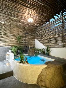 Thôn Bình HưngRosarii Pacis Villa - Venuestay的植物间里的热水浴缸