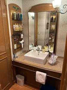 奈良D-CUBE奈良店的一间带水槽和大镜子的浴室