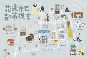 花莲市仁愛小公館-市區近東大門的人与建筑物的中国地图