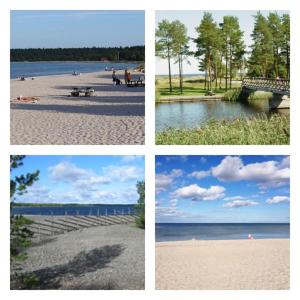 SliteNice holiday home at Gotlands most child-friendly beach outside Slite的海滩和水的四张不同照片