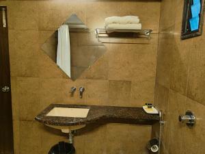 那格浦尔Hotel Heritage 2001, Nagpur的一间带水槽和镜子的浴室