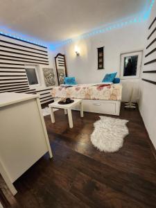 BrestovikSpa center Apartment Belgrad的客厅配有床和桌子
