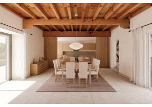 Antas de UllaReverence Villas Caldelas的厨房以及带桌椅的用餐室。