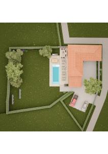 Antas de UllaReverence Villas Caldelas的享有带游泳池的房屋的顶部景致