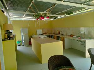 EleoúsaVinSan Glamping & Wellness Centre的一个带柜台和冰箱的大厨房