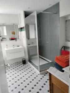 奥利韦Les Mulotières的带淋浴和盥洗盆的浴室