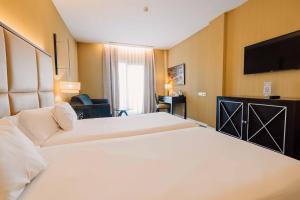 洛斯阿尔卡萨雷斯525酒店的酒店客房设有两张床和一台平面电视。