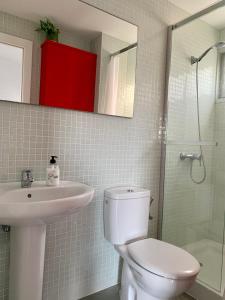 厄尔梅达诺Los Martines el Medano的一间带卫生间、水槽和镜子的浴室