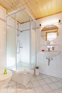米滕瓦尔德卡纳膳食公寓酒店的带淋浴和盥洗盆的浴室