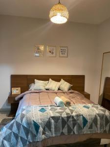 亚松森Renty Paraguay的一间卧室配有一张带毯子的大床