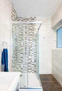 姆西达Msida Central Suites的带淋浴的浴室和玻璃门