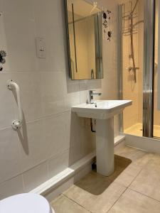 班戈Nomi Rooms & Restaurant的一间带水槽和淋浴的浴室