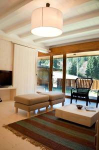 莫里河乡Cabana Poarta Retezat的客厅配有沙发和桌子