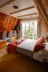 圣马丁德洛斯Apart Hotel Ensueño的一间卧室设有一张大床和一个窗户。