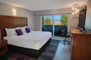 伯纳比Coast Metro Vancouver Hotel的一间卧室配有一张床、一张书桌和一个窗户。
