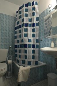 贝斯特维希Gästehaus Senger的带淋浴、卫生间和盥洗盆的浴室