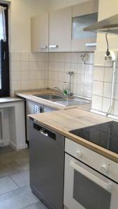 奥伯豪森Maye Oberhausen City Deluxe 3的厨房配有水槽和炉灶 顶部烤箱