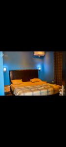 弗里敦CIDMAT VILLA的一间卧室配有一张蓝色墙壁的床