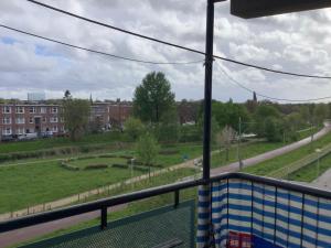 海牙Geniet van de rust en uitzicht的阳台享有公园的景致。