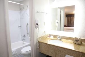 门罗门罗戴斯酒店的一间带水槽、卫生间和镜子的浴室
