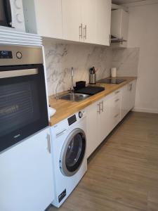 格拉诺列尔斯APARTAM GRANOLLERS的厨房配有洗衣机和水槽