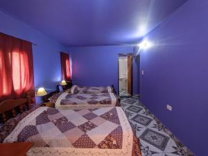 伊鲁亚Hostal Mary的一间卧室设有两张床和蓝色的墙壁