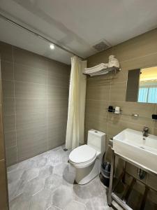 台北RF富裕自由旅店 - 林森馆的一间带卫生间和水槽的浴室