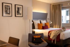 巴塞尔酒店D - 设计酒店的配有一张床和一把椅子的酒店客房