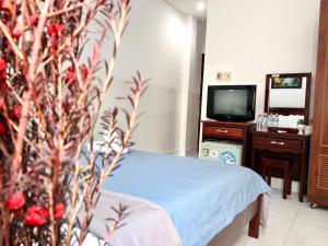 胡志明市Saigon Cozy2 Hotel的酒店客房,配有床和电视