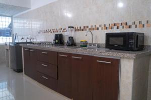 巴耶杜帕尔APARTAMENTO - AIRE ACONDICIONADO的厨房配有带微波炉的台面