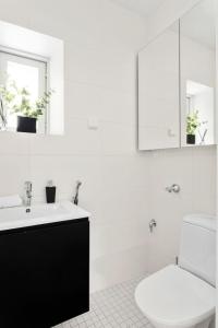图尔库Charming Riverside House with Terrace的白色的浴室设有卫生间和水槽。