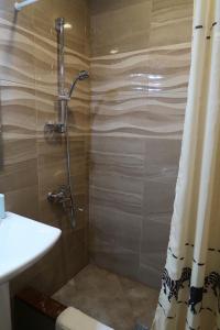 第比利斯guest house Merci的带淋浴和盥洗盆的浴室