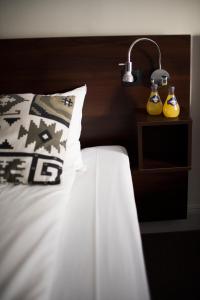 斯德哥尔摩城堡庄园酒店 的一间卧室,配有一张床和床头灯