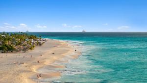 棕榈滩O Condominium Beachfront Residences, by Bocobay Aruba的和人们一起在海滩上和大海上
