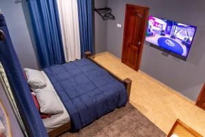 阿克拉BlueGreen GuestHouse的一间卧室配有一张床和一台平面电视