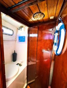 奥良SANTIAGO- Boat House的客房内设有带水槽和卫生间的浴室