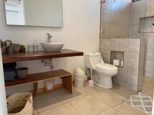 马塔帕洛Cozy Cottage on hilltop near Conchal - Casa Huella的浴室配有白色卫生间和盥洗盆。