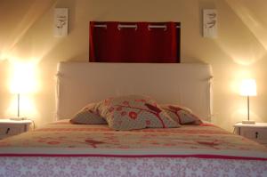 Saint-GenouphLa Grange Dîmière, près de Tours的一张带两个枕头的床和两盏灯
