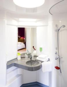 圣福瓦莱里昂圣约瑟夫里昂葡萄园酒店的一间带水槽和淋浴的浴室